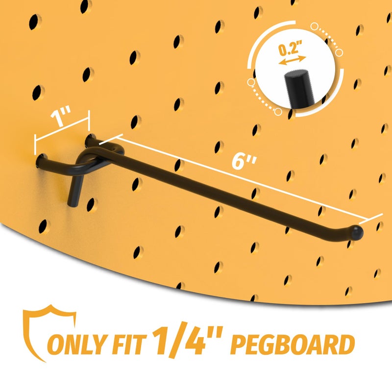 HUHOLE Black Pegboard Hooks 6 Inch  25PC  Heavy Duty Pegboard Hooks  Fit 1/4"" Peg Board - Image 2